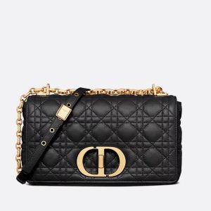 Medium Dior Caro Bag In Supple Cannage Calfskin Black