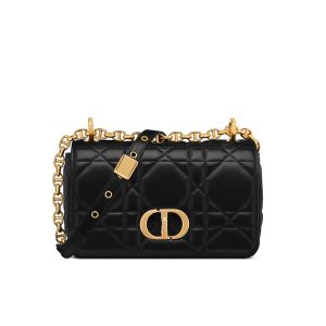 Small Dior Caro Bag In Macrocannage Lambskin Black