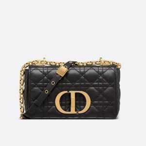 Small Dior Caro Bag In Supple Cannage Calfskin Black