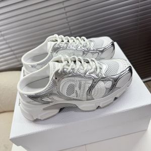 Dior Chrono Sneaker Mules Women Mesh with Leather White/Silver