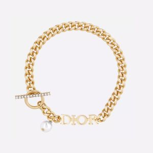 Diorevolution Bracelet Metal with Resin Pearl and Crystal Toggle Gold