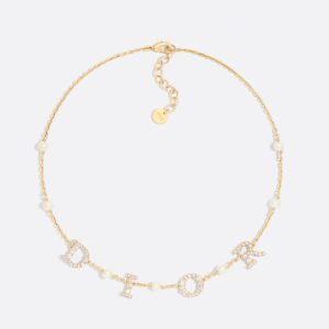 Diorevolution Necklace Metal with Resin Pearls and DIOR Signature Embellished Crystals Gold