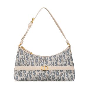 Mini Dior 30 Montaigne Hobo Bag In Oblique Chambray Raffia Blue