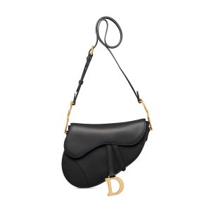 Mini Dior Soft Saddle Bag with Strap In Smooth Calfskin Black