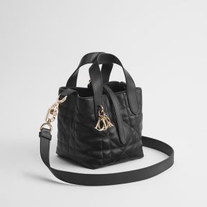 Nano Dior Toujours Vertical Tote Bag In Macrocannage Calfskin Black