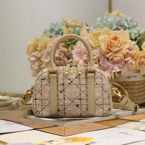 Nano Dior D-Vibe East-West Bag In Cannage Tweed Apricot