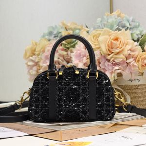 Nano Dior D-Vibe East-West Bag In Cannage Tweed Black