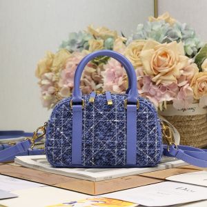 Nano Dior D-Vibe East-West Bag In Cannage Tweed Blue