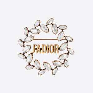 J'Adior Laurel Brooch Gold-Finish Metal and Silver Crystals Gold
