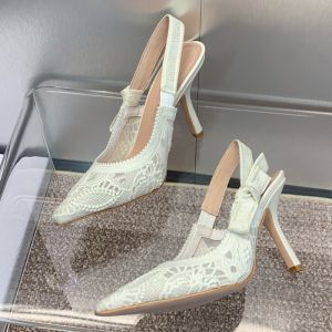 J'Adior Slingback Pumps Women D-Lace Butterfly Motif Macrame White