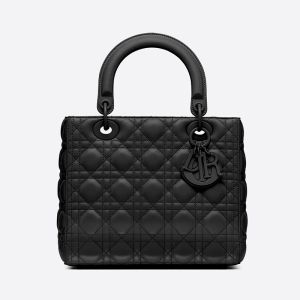 Medium Lady Dior Bag In Ultramatte Cannage Calfskin Black