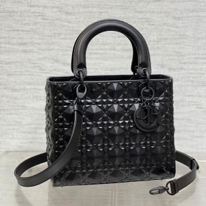 Medium Lady Dior Bag In Ultramatte Cannage Calfskin with Diamond Motif Black