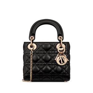 Mini Lady Dior Bag In Cannage Lambskin Black