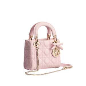 Mini Lady Dior Bag with Detachable Bow in Cannage Lambskin Pink