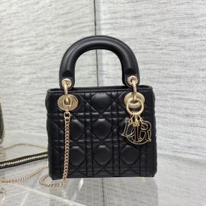 Mini Lady Dior Bag In Enamel Cannage Lambskin Black