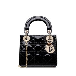 Mini Lady Dior Bag In Patent Cannage Calfskin Black