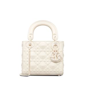 Mini Lady Dior Bag Ultramatte Cannage Calfskin with Diamond Motif White