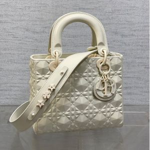 Lady Dior My ABCDior Bag In Ultramatte Cannage Calfskin with Diamond Motif White