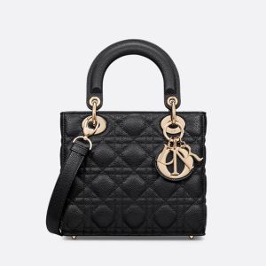 Small Lady Dior Bag In Cannage Grained Calfskin Black