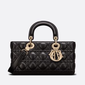 Medium Lady D-Joy Bag In Cannage Lambskin Black