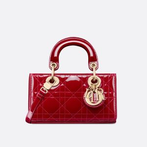Mini Lady D-Joy Bag In Patent Cannage Calfskin Red