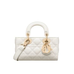 Mini Lady D-Joy Bag In Cannage Lambskin White