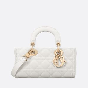 Small Lady D-Joy Bag In Cannage Lambskin White