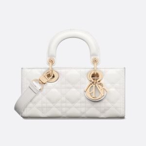 Small Lady D-Joy Bag In Patent Cannage Calfskin White