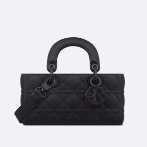 Small Lady D-Joy Bag In Ultramatte Cannage Calfskin Black