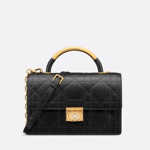 Medium Dior Ange Bag In Macrocannage Lambskin Black