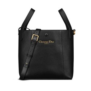 Medium Dior Signature Bucket Bag In Grained Calfskin Black