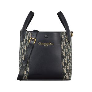 Medium Dior Signature Bucket Bag In Oblique Jacquard and Smooth Calfskin Blue