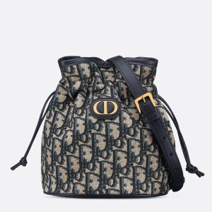 Mini Dior 30 Montaigne Bucket Bag In Oblique Jacquard Blue
