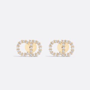 Mini Dior Clair D Lune Stud Earrings Metal with Crystals Gold