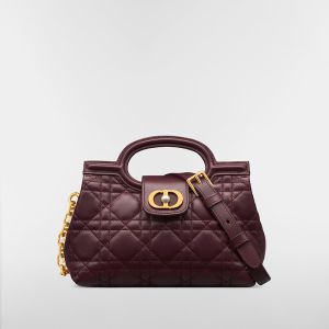 Mini Dior Jolie Top Handle Bag In Cannage Lambskin Burgundy