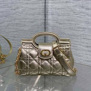 Mini Dior Jolie Top Handle Bag In Cannage Lambskin Champagne Gold