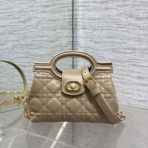 Mini Dior Jolie Top Handle Bag In Cannage Lambskin Khaki