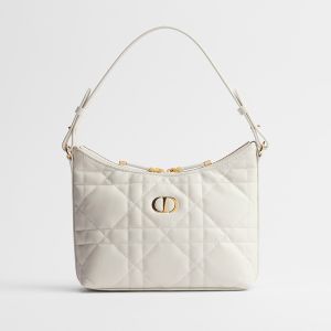 Mini Miss Caro Diorling Bag with Chain In Macrocannage Lambskin White