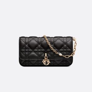 My Dior Talk Phone Pouch In Cannage Lambskin Black