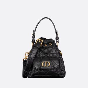 Nano Dior Caro Bucket Bag In Macrocannage Lambskin Black