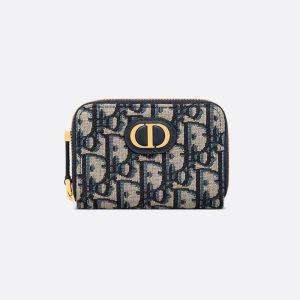 Small Dior 30 Montaigne Voyageur Coin Purse In Oblique Motif Canvas Blue