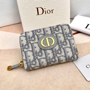 Small Dior 30 Montaigne Voyageur Coin Purse In Oblique Motif Canvas Grey