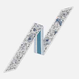 Dior Mitzah Twill In Butterfly Around the World Motif Silk Blue