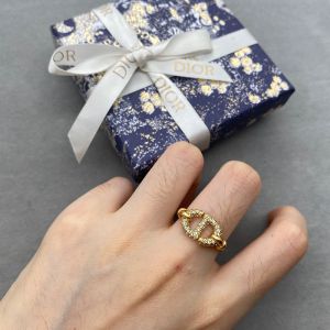 Dior CD Navy Ring Metal with CD Signature Embellished Crystals Gold