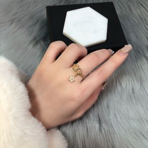 Dior Petit CD Ring Metal with Star Charm Embellished Crystals Gold