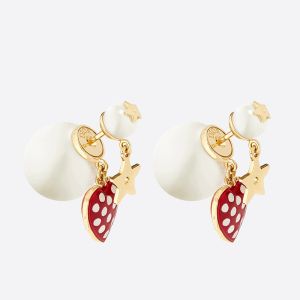 Dior Tribales Earrings Metal with Resin Pearls, Star Charms and Dioramour Heart Charms Gold
