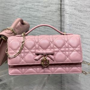 Mini My Dior Bag with Detachable Bow in Cannage Lambskin Pink