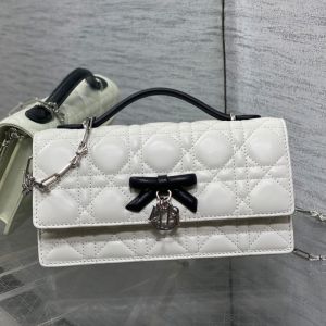 Mini My Dior Bag with Detachable Bow in Cannage Lambskin White/Black