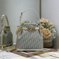 Medium C'est Dior Bag In Oblique Chambray Raffia Blue