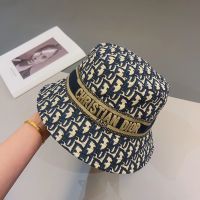 Christian Dior Bucket Hat D-Oblique Motif Cotton Blue